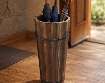 Soporte de madera para paraguas, organizador de almacenamiento para bastones de entrada, cubo moderno que ahorra espacio