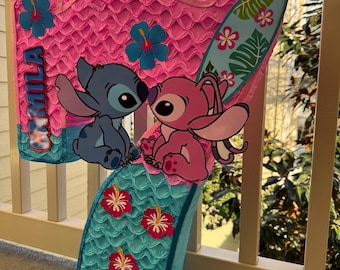 piñata de stich y Ángela hecha a mano, perfecta para tu cumpleaños