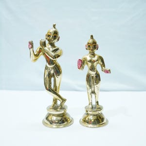 Radha Krishna Brass Statue: Handcrafted Hindu Temple Decor
