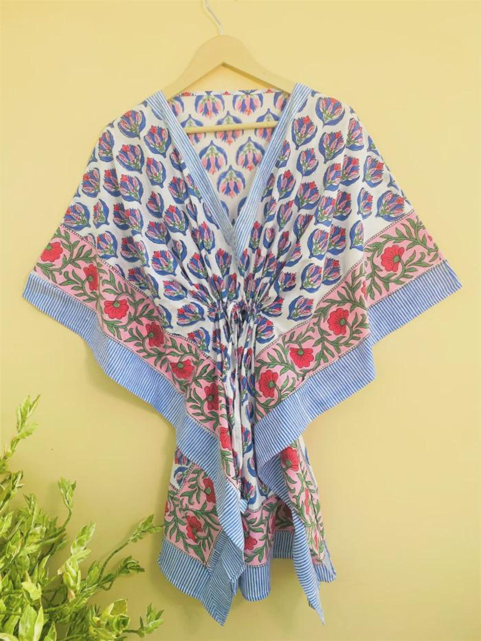 BLUE ABSTRACT BLOCK PRINT KAFTAN DRESS main image 0