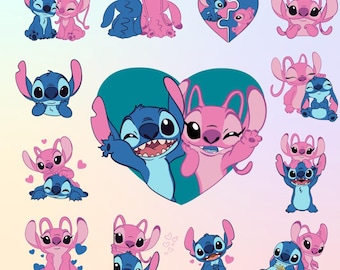 Stich und Engel PNG Clipart | Paar Aufkleber (Digitaler Download)