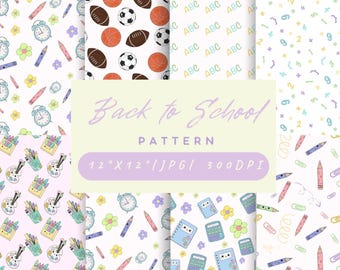 Kawaii School Pattern Set: Seamless Designs for Crafts & Fabric (Digital Download