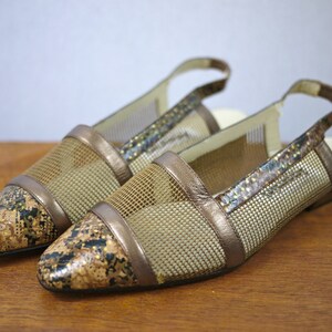 Bronze Metallic Snakeskin Netted Flats