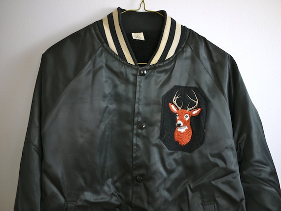 70s 80s Black Nylon Hunter's Deer/Buck Coat - image 1