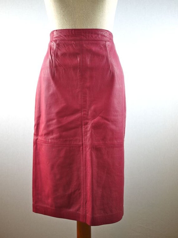 Pink Leather Pencil Skirt - Gem