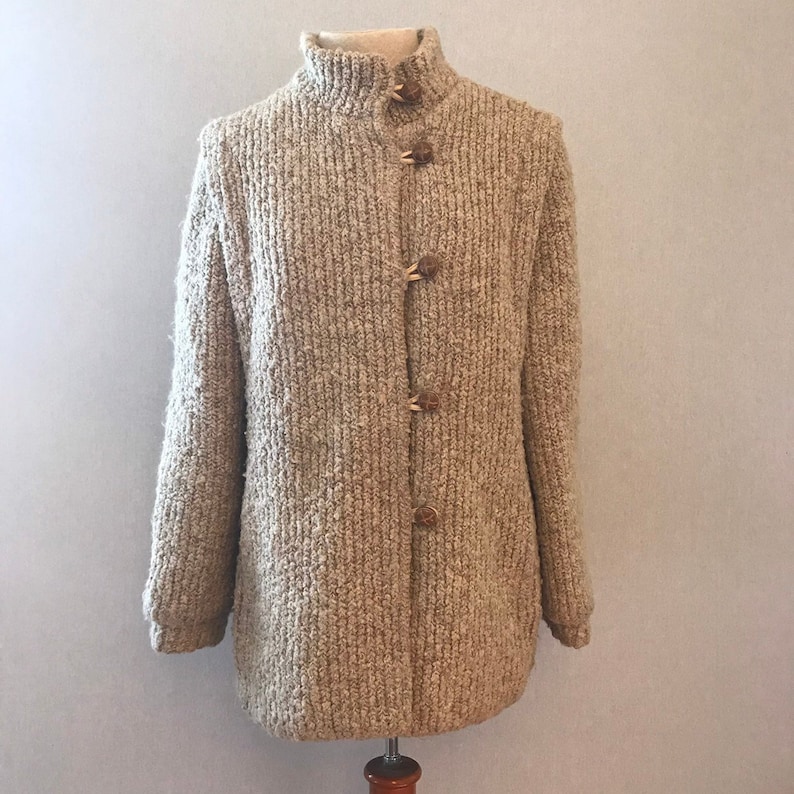 Vintage Thick Tweed Minimalist Beige Coat image 1