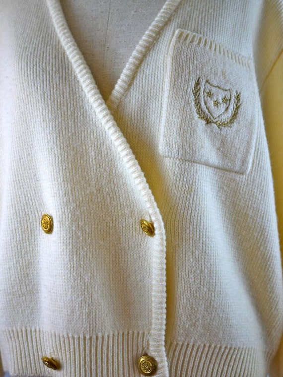Ivory and Gold Collegiate Blazer Cardigan Sweater - image 2