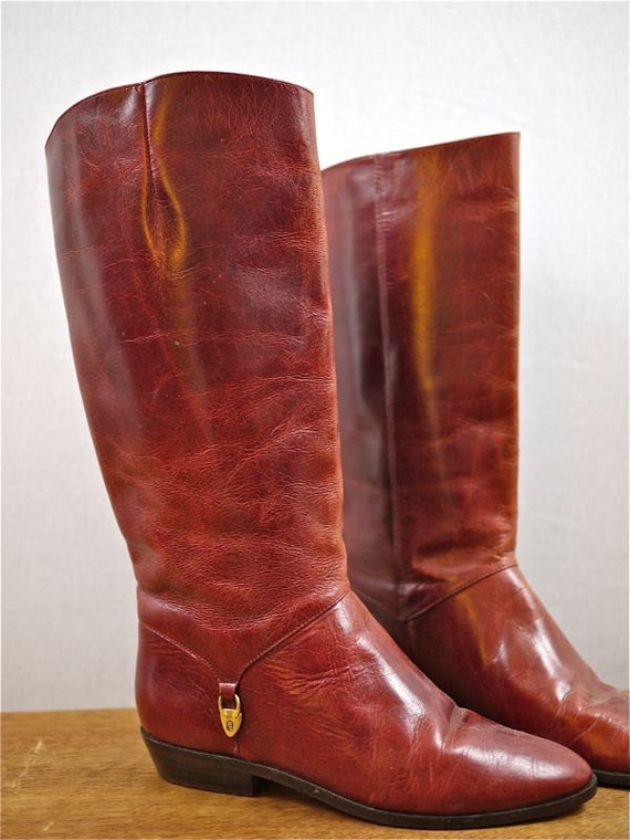 burgundy tall leather boots