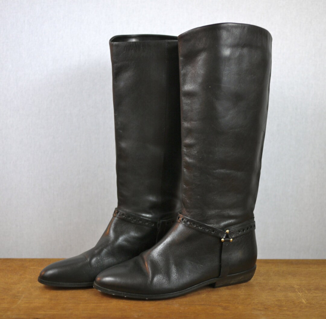 Black Etienne Aigner Tall Leather Riding Boots