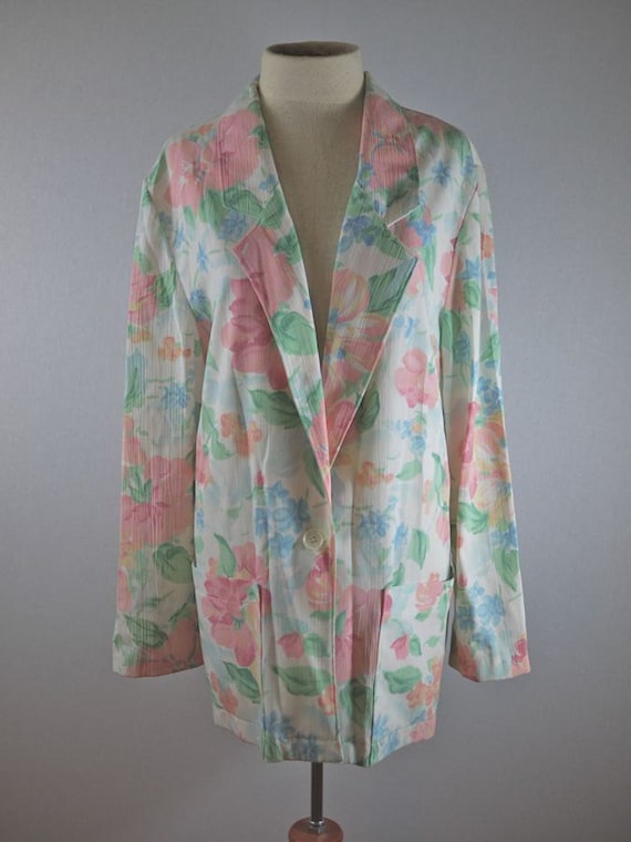 80s 90s Oversized Pink Floral Blazer