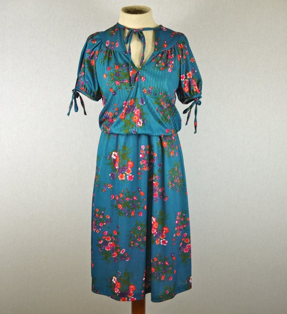 70s Floral Bouquet Day Dress with Bows