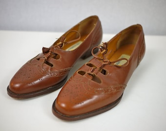 Brown Leather Brogue Oxford Flats with Tassel Tie