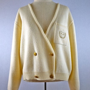Ivory and Gold Collegiate Blazer Cardigan Sweater
