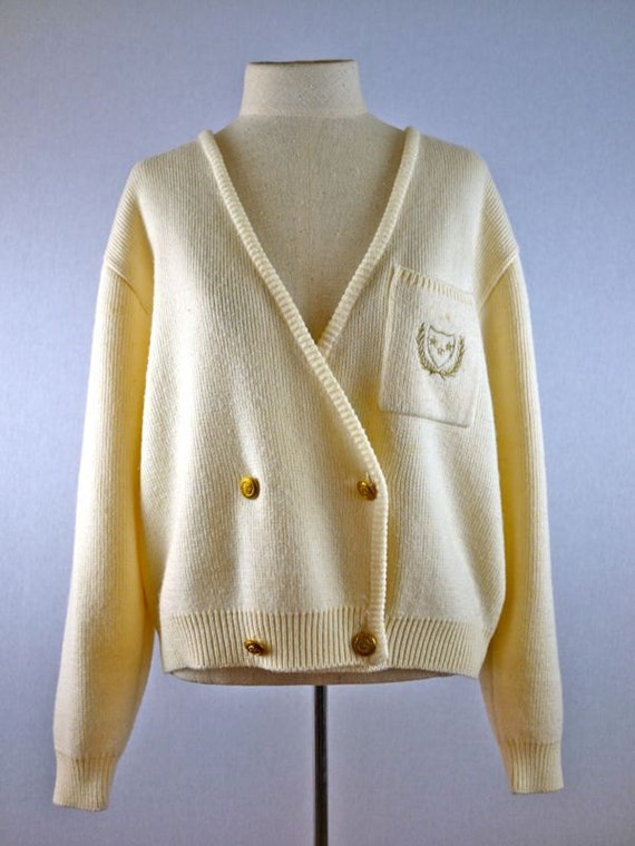 Ivory and Gold Collegiate Blazer Cardigan Sweater - image 1