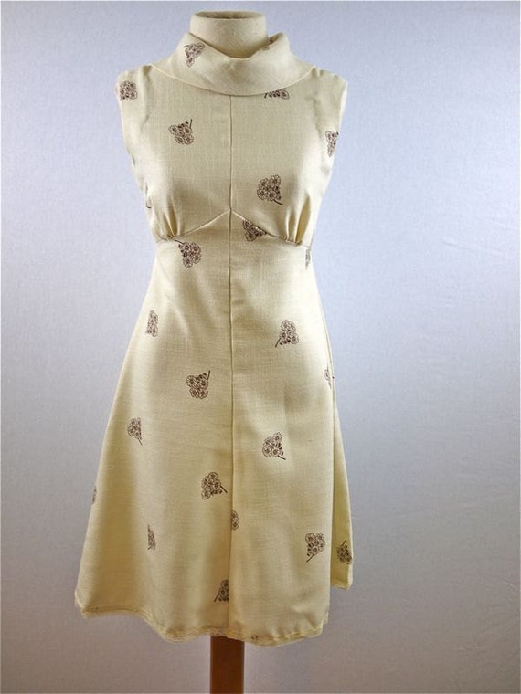 Cream and Brown Bouquet Cowl Neck Dress