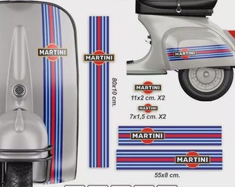 Vespa Martini Racing Decal Set | Retro Scooter Sticker Kit | Motorcycle Vinyl Graphics | Vespa Style Adhesive Decals | Vintage Racing Design