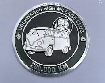Vintage Volkswagen VW High Mileage Club 200,000 KM Overseas Club International Badge Emblem VW Bus Beetle Collectible