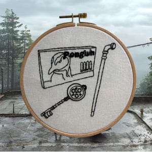 Silent Hill 2 - Finished Embroidery Hoop | Key of Sorrow, Steel Pipe, Penguin Ammo