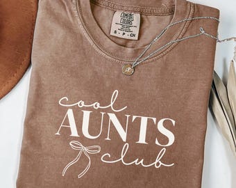 Cool Aunts Club Comfort Colors® shirt, Coquette Bow New Auntie shirt, cadeau voor een aanstaande tante, aankondiging van de zwangerschap van een tante, trendy T-shirt voor tantes