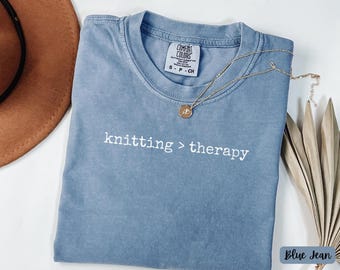 Knitting Therapy Shirt, Minimal Knitting Tee, Knitting Lover Gift, Knitter Top, Yarn Lover Shirt, Craft Mom Gift, Cute Knitting Gift for Her