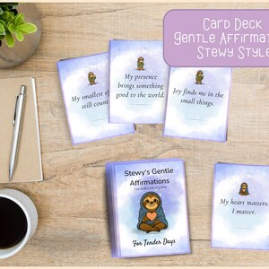 Stewy’s Gentle Affirmations for Tender Days – 42 Printable Cards for Self-Care, and Emotional Support