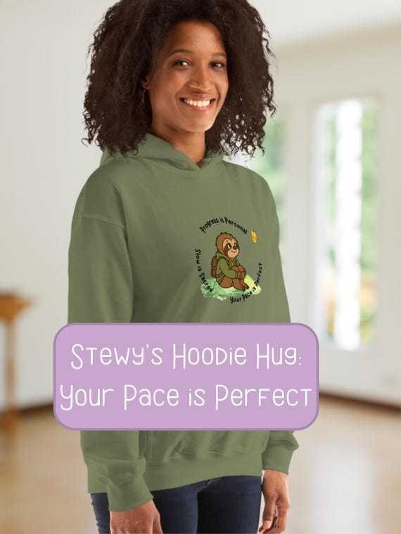 Stewy Comfort Hoodie: Soft Green, Gentle Affirmations
