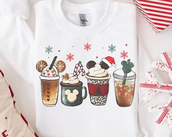 Disney Weihnachtskaffee Sweatshirt, Mickey Head Kaffee Weihnachten Hoodie, Disneyland Weihnachtsferien, Disney Latte Cup Weihnachten Sweatshirt