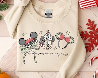 Disney Tis The Season To Be Jolly Christmas Sweatshirt, Mickey Coquette Bow Christmas Hoodie. Disney Family Christmas Trip, Christmas Party