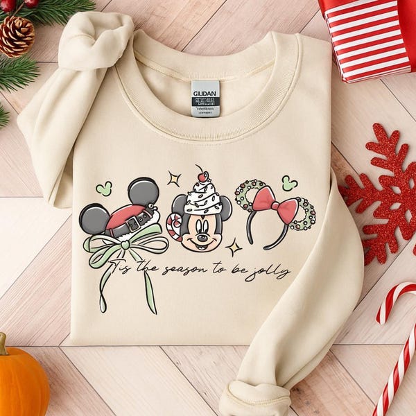 Felpa natalizia Disney "Tis The Season To Be Jolly", felpa con cappuccio natalizia Mickey Coquette Bow. Viaggio di Natale in famiglia Disney, festa di Natale
