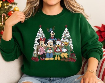 Mickey and Friends Christmas Sweatshirt, Disney Christmas Trees Sweater, Retro Disney Christmas Hoodie, Christmas Family Matching Sweatshirt