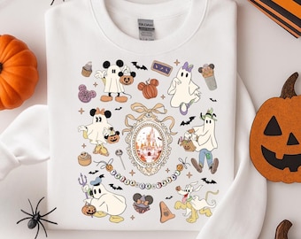 Disney Bus eller godis Halloween-tröja, Musse Pigg och vänner spöktröja, Disney Coquette Rosett Halloween-tröja, Disney Spooky Halloween