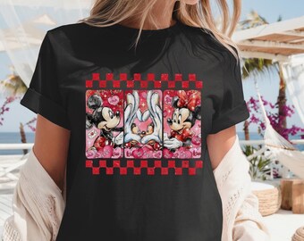 Camisa a cuadros de Mickey y Minnie para San Valentín, camiseta de Disney para San Valentín, camiseta a juego de pareja de Disneyland