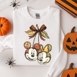Coquette Bow Mickey Minnie Fall Sweatshirt, Disney Fall Sweatshirt, Family Vacation Hoodie, Cute Autumn Spooky Season, Disney Fall Vibes