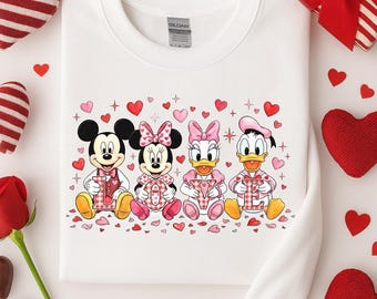 Moletom Disneyland Love, Suéter de Dia dos Namorados do Mickey e Amigos, Moletom com Capuz dos Personagens da Disney para o Dia dos Namorados