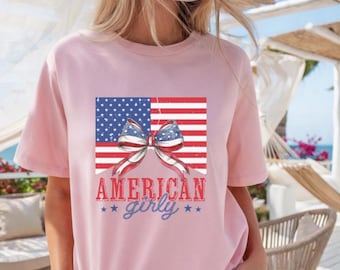 Amerikanische Flagge Bow Shirt, Girly Coquette USA Tee