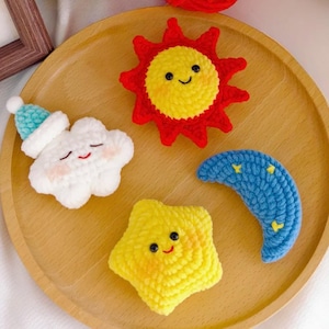 Bundle 4in1 Weather Icon Crochet Pattern - No sew Crochet Jellycat Weather Amigurumi - Easy Crochet Keychain Celestial, Cute Crochet Pattern