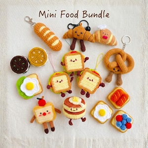 Bundle 12in1 Mini Bakery Crochet PDF Pattern - Cute Foods Bag Charm Amigurumi Tutorial - Mini Play Food Crochet Decoration