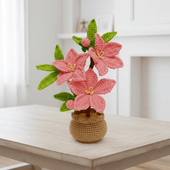 Mini Peach Blossom Crochet Pattern – Lovely Potted Flower