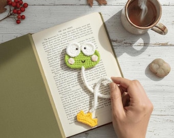 Crochet Prince Frog Bookmark Pattern – Cute Amigurumi Frog PDF Tutorial, DIY Reading Gift Idea for Book Lovers