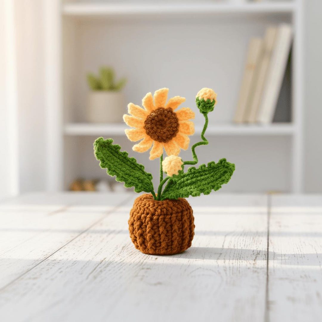 Crochet Mini Sunflower Pot PDF Pattern - Cute Amigurumi Plant Tutorial ...