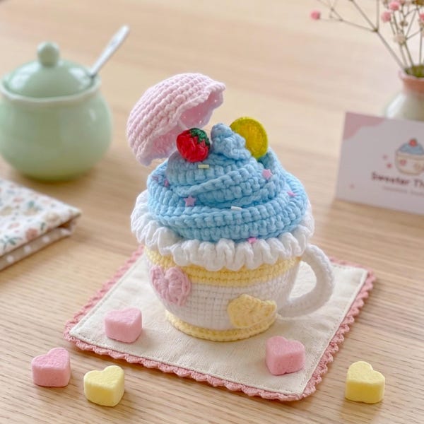 Teetasse Cupcake PDF Häkelanleitung - Süßes Play Food Amigurumi - Dessert Kuchen Häkelanleitung - Easy Crochet Cute Cupcake Tutorial