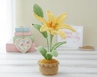Lily Flower Pot Crochet Pattern – Elegant Amigurumi Flower PDF Tutorial, DIY Crochet Plant Decor Gift Idea for Home