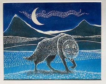 Wolf Lino Cut Print, Original signed Wall Art Home decor