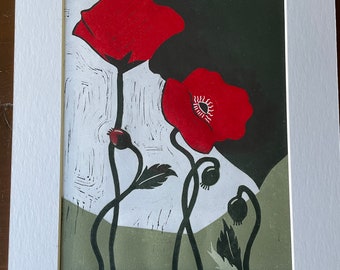 Poppies Linocut Print: Mid-Century Modern Floral Art