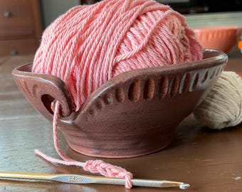 Handmade Pottery Yarn Bowl: Earthy Brown Rustic Decor