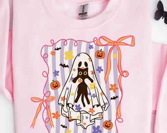 Coquette Bow Halloween Shirt, Cute Ghost Halloween Tee, Coquette Pink Bow Ghost Shirt, Pink Ghost Shirt, Girly Halloween Tee