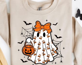Coquette Lace Ghost Shirt Preppy Ghost Halloween T-Shirt Pumpkin Cherries Ghost TShirt Spooky Season Tee Trendy Fall Top,Halloween Gift
