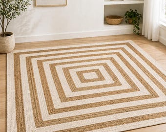 Handwoven Square Jute Rug – Natural Braided Eco-Friendly Boho Floor Decor
