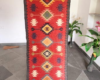 Ręcznie robiony duży dywan kilimowy, tkany ręcznie, tradycyjny indyjski dywan z wełny i juty, geometryczny, ręcznie robiony turecki, dywan kilimowy Dhurrie, motywy orientalne,