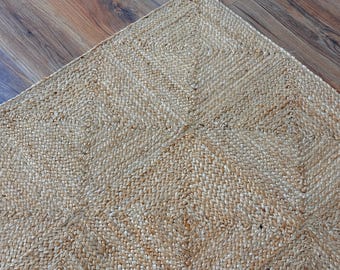 Natural Jute Rug Jute Braided Rug Bohemian Jute Rug Rectangular Jute Rug, Jute Area Rug, Square Jute rug Custom Size Rug  Boho Decor Rug,